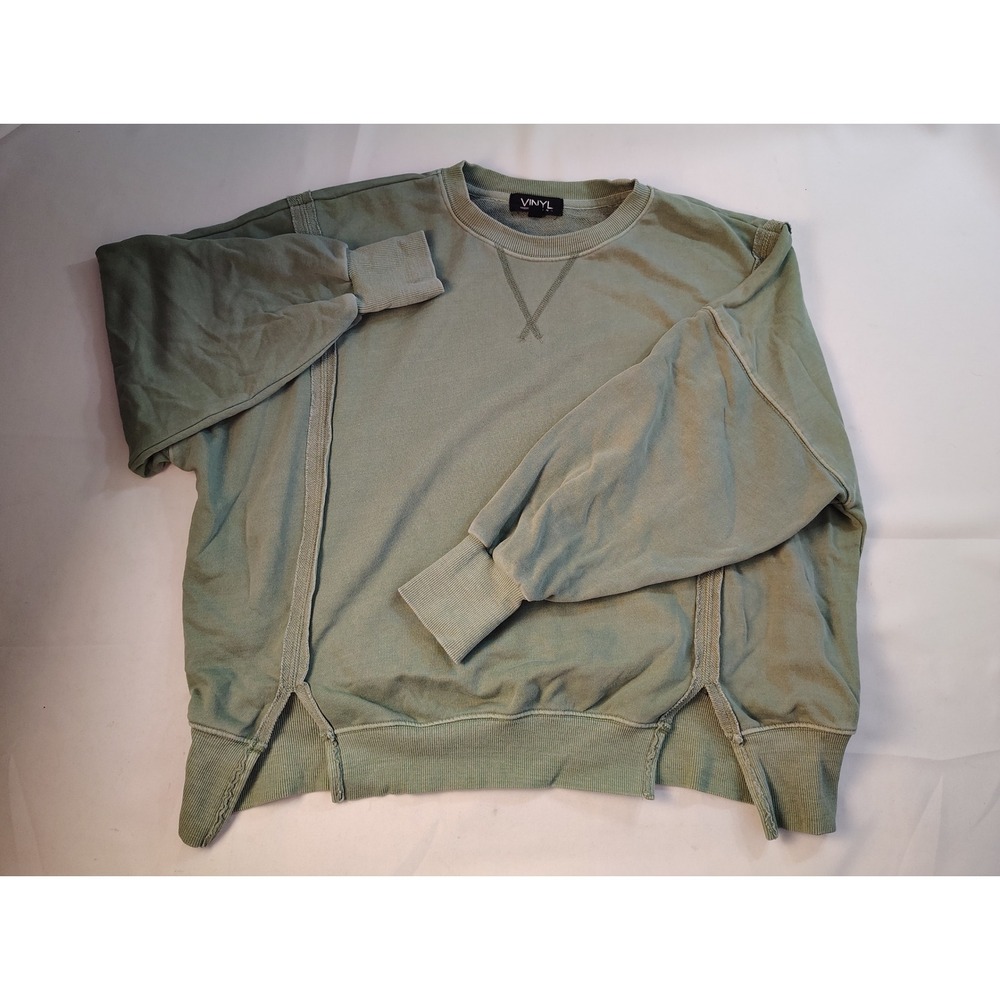 Vinyl Icons Sage Green Deconstructed Exposed Seam Crewneck Sweatshirt Boho M